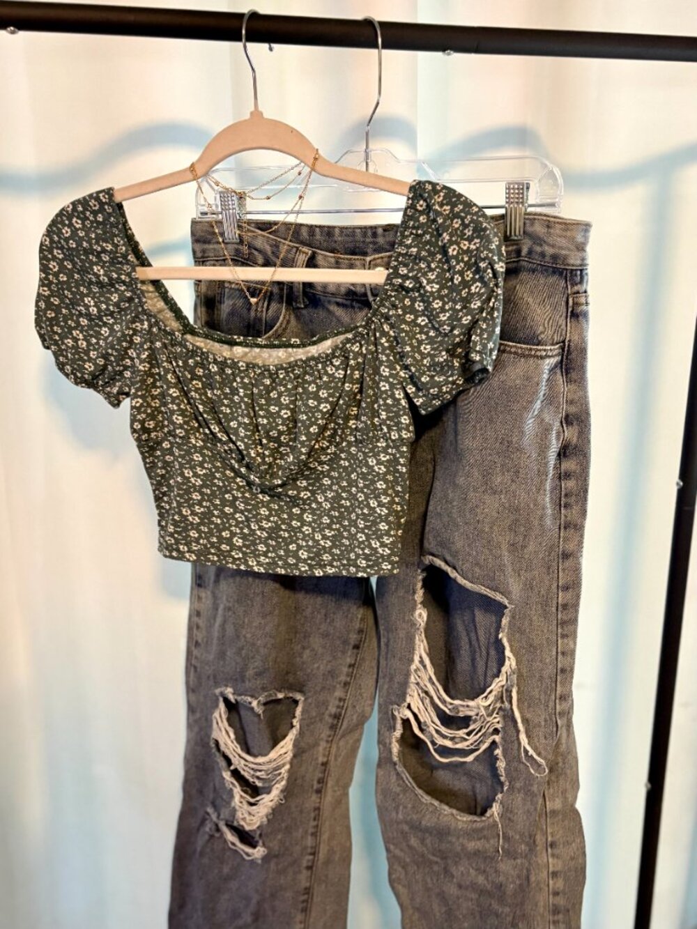Floral Green Crop Top